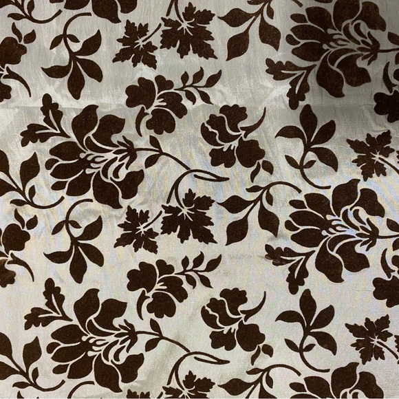 BROWN VELVET BROCADE PLANTS ON GREEN POLY TAFFETA FABRIC 1 Metre 59”X43” - Picture 4 of 4